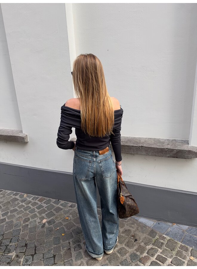 YASLIVO OFF SHOULDER TOP DARK GULL GRAY