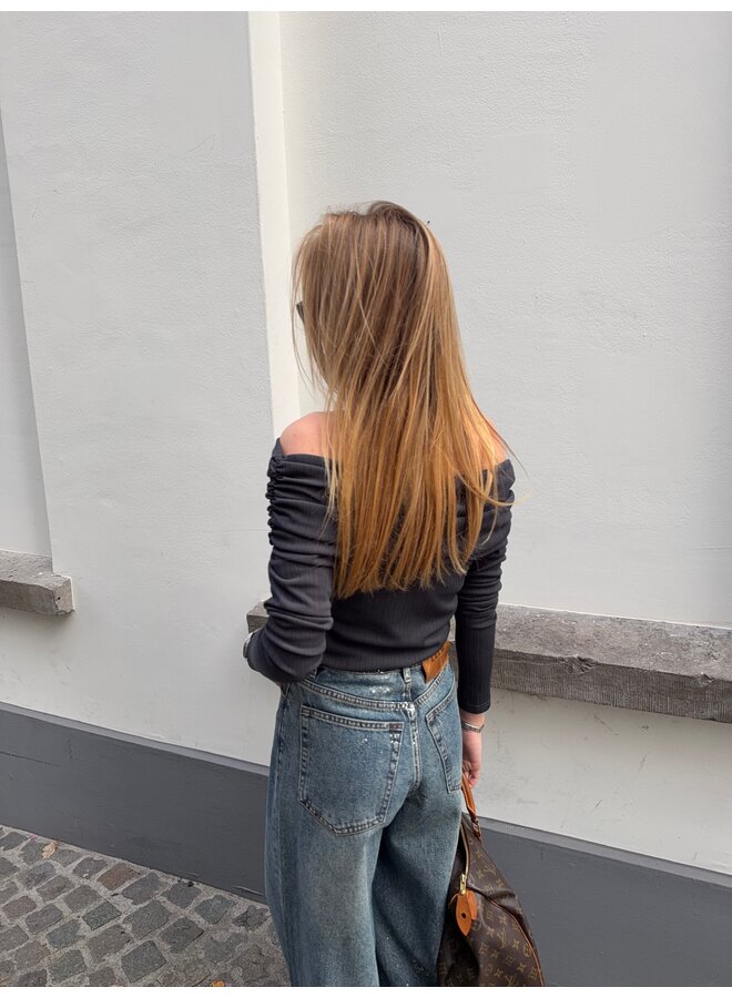 YASLIVO OFF SHOULDER TOP DARK GULL GRAY