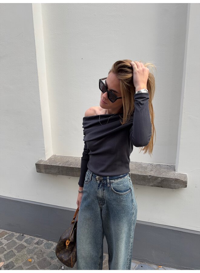 YASLIVO OFF SHOULDER TOP DARK GULL GRAY