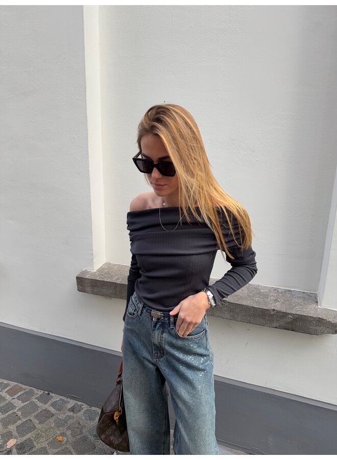 YASLIVO OFF SHOULDER TOP DARK GULL GRAY