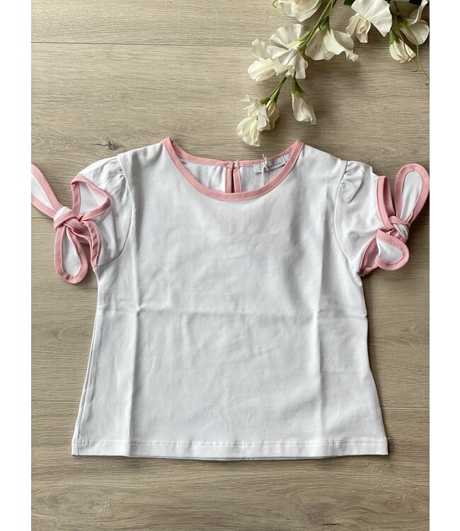 P - T-shirtje met knoopjes - Wit & Roze