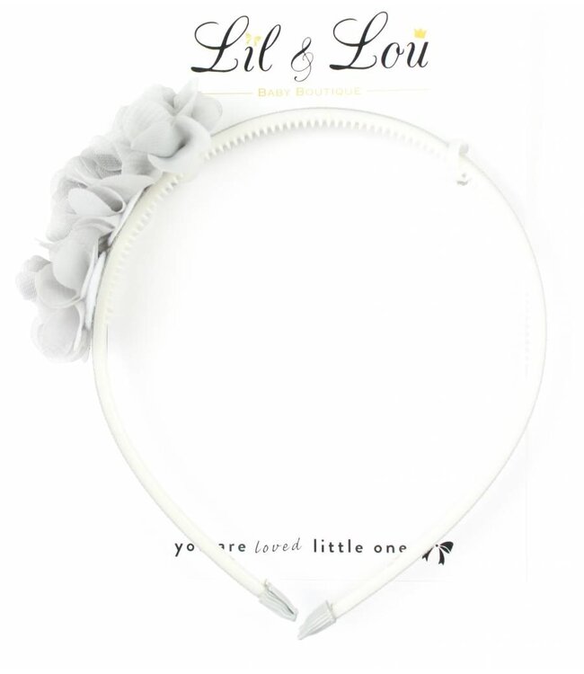 Diadeem met bloemen lichtgrijs