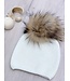 Muts met pompom in bont - Ivory