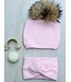 Muts met pompom in bont - Babyroze