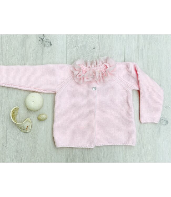 Cardigan met tulle kraag - Babyroze