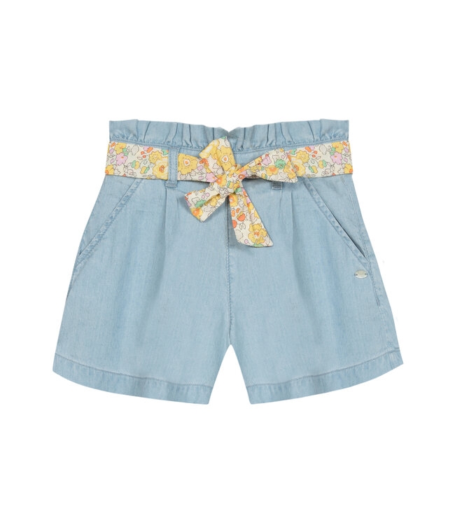 Denim short met bloemenceintuur – Blue Chambray