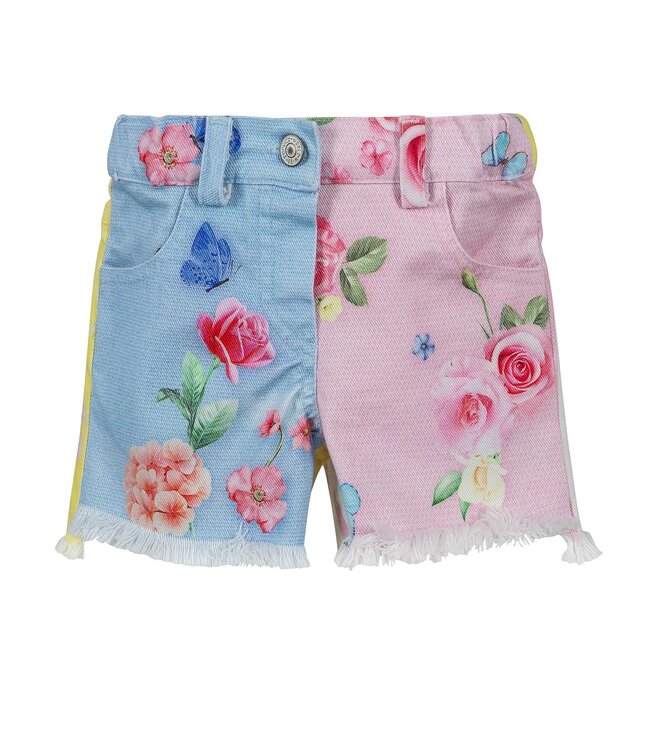 Bloemen short met franjes – Roze, Blauw & Geel