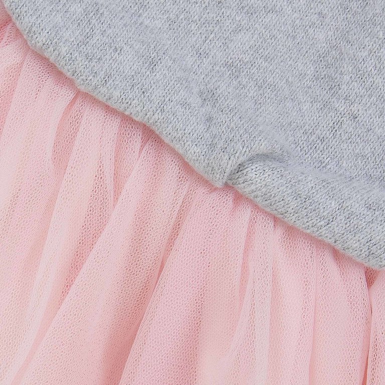 Lapin House Comfy jurk met tulle & strikken aan de kap – Grijs & Roze