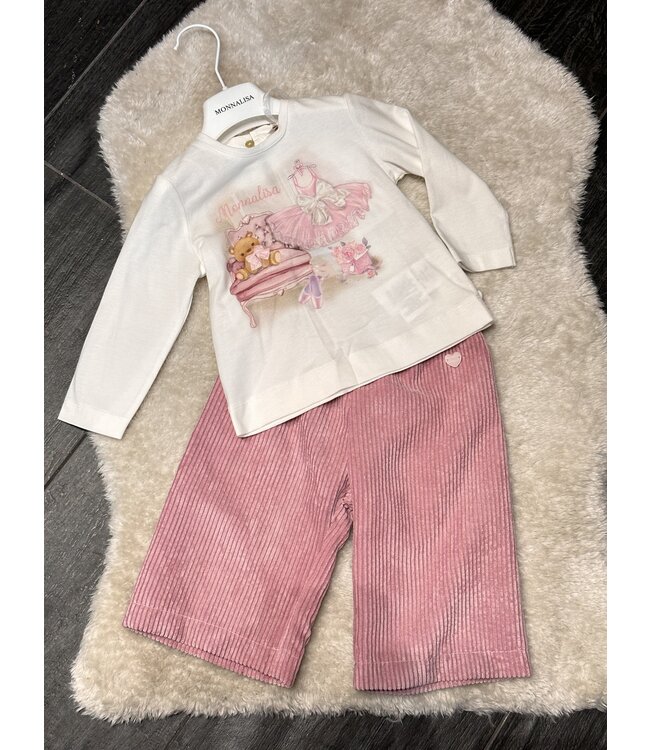 2-delig set met velours broek - Roze & Ecru