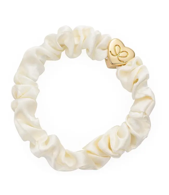 Zijden scrunchie met gouden hart - Cream