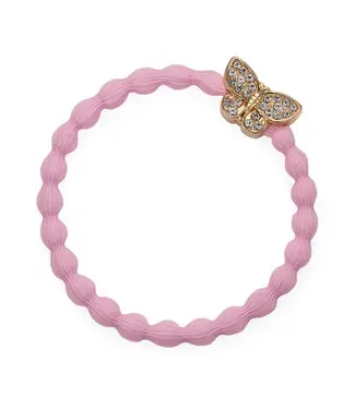 By Eloise London Haarelastiek met diamanten vlindertje - Soft Pink