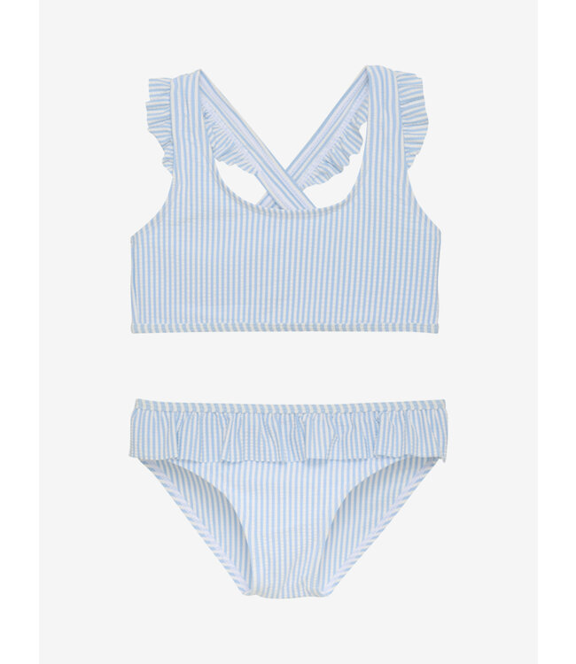 Bikini met ruffle en streepjes - Blauw & Wit