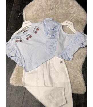 Monnalisa Sample Sale 3-delig set met tops - Wit & Blauw