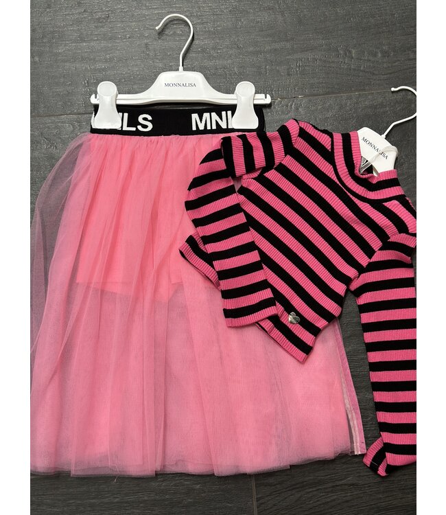 2-delig set lange tulle rok & truitje - Roze & Zwart