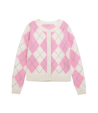 Monnalisa Sample Sale Prachtige cardigan met diamantjes - Roze & Ecru