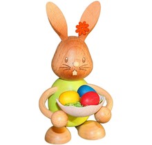 Drechslerei Kuhnert - Osterdekoration / Osterhase - Stupsi Hase mit Eierschale - 12cm - aus Holz - Made in Germany