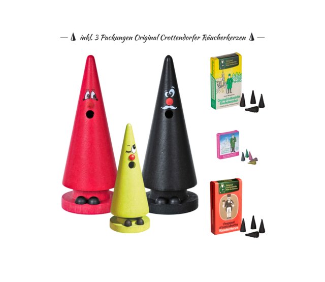 Crottendorfer Ziegenbeine Susi Sandel, Willy Weihrauch, Wilma Waldmoos inkl. 3 Packungen Räucherkerzen Crottendorfer Ziegenbeine Susi Sandel, Willy Weihrauch, Wilma Waldmoos inkl. 3 Packungen Räucherkerzen