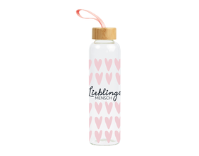 Trinkflasche aus Glas mit Griffschlaufe, "Lieblingsmensch"