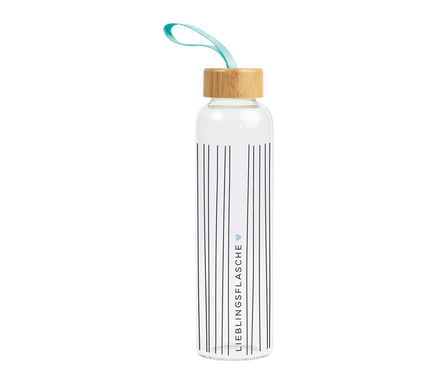 Trinkflasche aus Glas mit Griffschlaufe, "Lieblingsflasche" Trinkflasche aus Glas mit Griffschlaufe, "Lieblingsflasche"