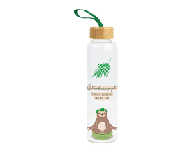 Trinkflasche aus Glas mit Griffschlaufe, "Glücksrezept"