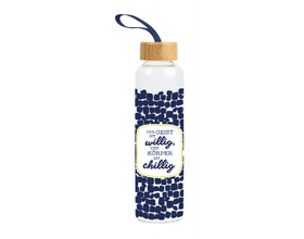 Trinkflasche aus Glas mit Griffschlaufe, "Der Geist ist willig ..."