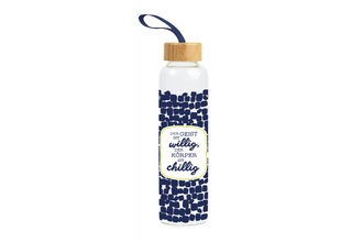 Trinkflasche aus Glas mit Griffschlaufe, "Der Geist ist willig ..."