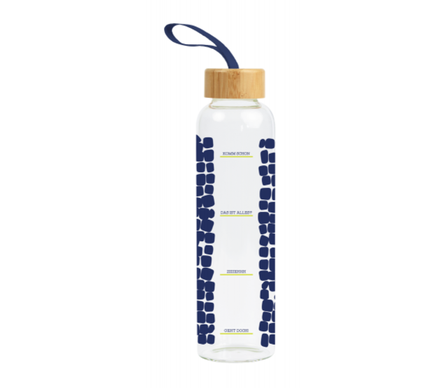 Trinkflasche aus Glas mit Griffschlaufe, "Der Geist ist willig ..." Trinkflasche aus Glas mit Griffschlaufe, "Der Geist ist willig ..."