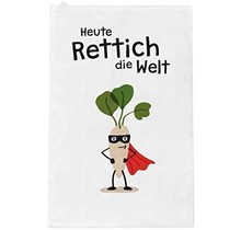Geschirrtuch mit lustigem Spruch, "Heute Rettich die Welt"