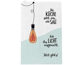 Geschirrtuch mit lustigem Spruch, "Die Küche sieht aus wie sau..."