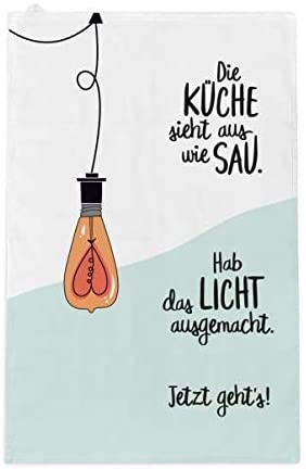 Geschirrtuch mit lustigem Spruch "Die Küche sieht aus wie sau..."