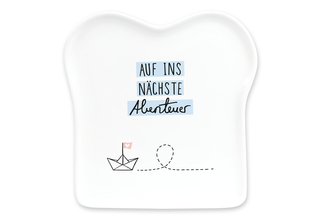 Toast-Teller mit Spruch, "Auf ins nächste Abenteuer"