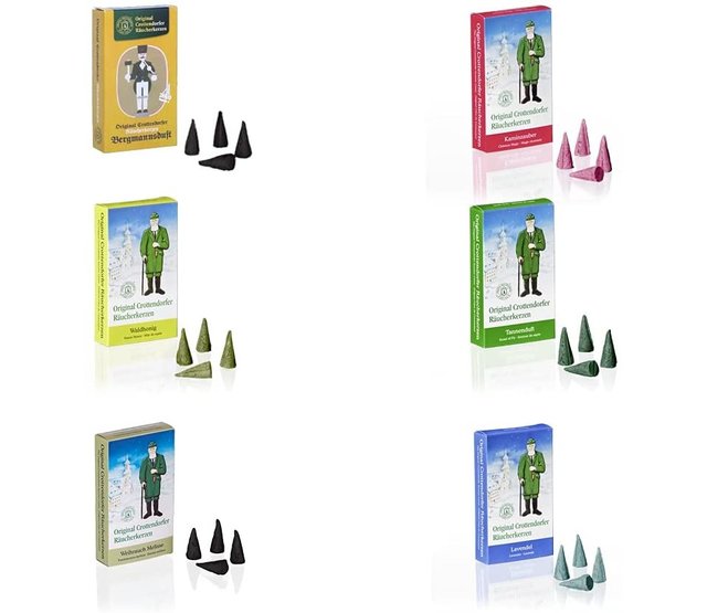 Crottendorfer Räucherkerzen - 6 Sorten in einem Set - verschiedene Düfte Crottendorfer Räucherkerzen - 6 Sorten in einem Set - verschiedene Düfte