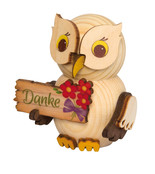 Holzfigur-Mini Eule mit "Danke"-Schild Holzfigur-Mini Eule mit "Danke"-Schild