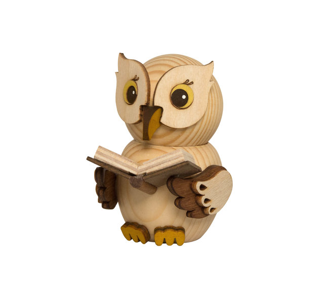 Holzfigur-Mini Eule, mit Buch Holzfigur-Mini Eule, mit Buch