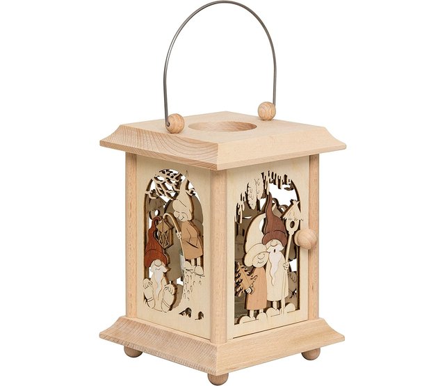 Tischlaterne aus Edelholz, Motiv: Wichtel