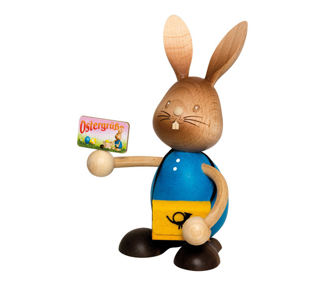 Drechslerei Kuhnert - Osterdekoration / Osterhase - Stupsi Hase "Postbote" - 12cm - aus Holz - Made in Germany Drechslerei Kuhnert - Osterdekoration / Osterhase - Stupsi Hase "Postbote" - 12cm - aus Holz - Made in Germany
