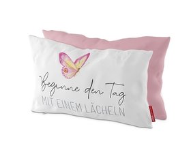 Baumwoll-Kuschel-Kissen, "Beginne den Tag mit einen Lächeln"
