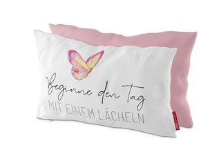 Baumwoll-Kuschel-Kissen, "Beginne den Tag mit einen Lächeln"