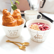 Müslischale, Porzellan-Schüssel, "Nachschlag bitte", Goldveredlung Müslischale, Porzellan-Schüssel, "Nachschlag bitte", Goldveredlung