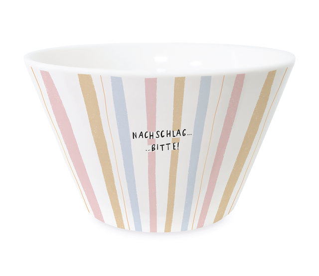 Müslischale, Porzellan-Schüssel, "Nachschlag bitte", Goldveredlung Müslischale, Porzellan-Schüssel, "Nachschlag bitte", Goldveredlung