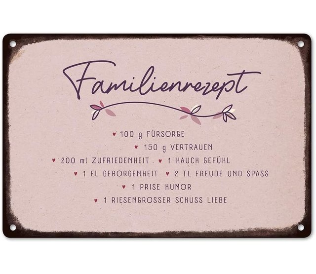 Grafik Werkstatt Blechschild, Vintage-Art, "Familienrezept"