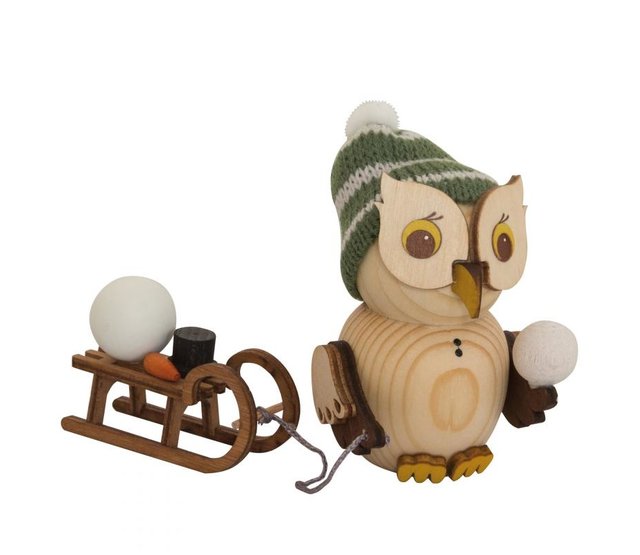 Drechslerei Kuhnert, Holzfigur-Mini Eule mit Schlitten Drechslerei Kuhnert, Holzfigur-Mini Eule mit Schlitten