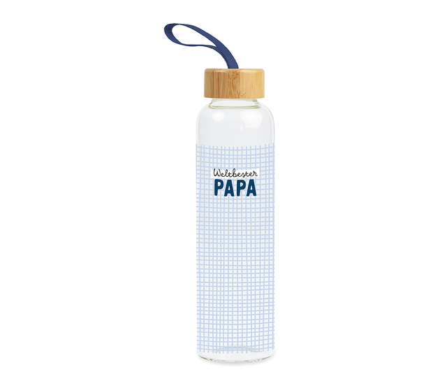 Trinkflasche aus Glas mit Griffschlaufe, "Weltbester Papa" Trinkflasche aus Glas mit Griffschlaufe, "Weltbester Papa"