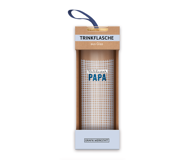 Trinkflasche aus Glas mit Griffschlaufe, "Weltbester Papa" Trinkflasche aus Glas mit Griffschlaufe, "Weltbester Papa"