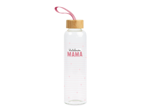 Trinkflasche aus Glas mit Griffschlaufe, "Weltbeste Mama"