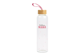Trinkflasche aus Glas mit Griffschlaufe, "Weltbeste Mama"