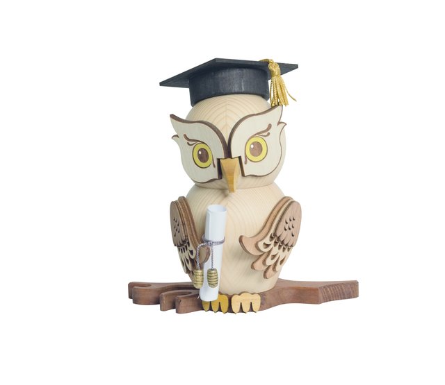 Drechslerei Kuhnert, Raucheule Bachelor, Holzfigur Drechslerei Kuhnert, Raucheule Bachelor, Holzfigur