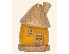 Räucherhäuschen rund aus Holz, gelb/natur