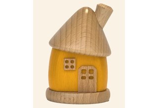 Räucherhäuschen rund aus Holz, gelb/natur