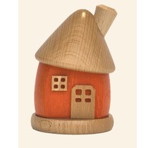 Räucherhäuschen rund aus Holz, orange/natur